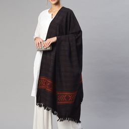 WEAVERS VILLA Women Black Woven Striped Shawl-picture-23