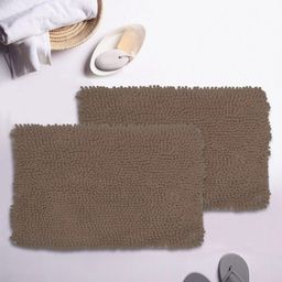 BIANCA Set Of 2 Brown Mushroom Texture Non-Slip Shaggy Bath Rugs-79