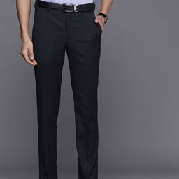 Louis Philippe Men Navy Blue Checked Slim Fit Trousers-image-23