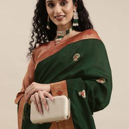 Mitera Green & Red Mukaish Pure Chiffon Saree-image-76