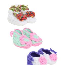 CHUTPUT Infant Kids Set Of 3 Hand-knitted Crochet Woollen Booties-56