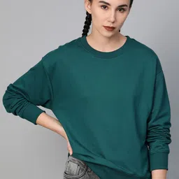 Roadster Women Green Solid Sweatshirt-image-71