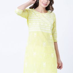 Vishudh Women Yellow & White Printed Tunic-image-96
