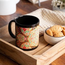 KOLOROBIA Black & White Mughal Blooms Printed Mug-55