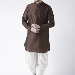 DEYANN Men Brown & Off-White Solid Kurta with Patiala-image-62