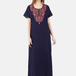 KOI SLEEPWEAR Navy Blue & Pink Embroidered Cotton Nightdress-image-87