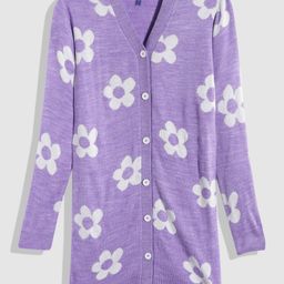 YK Girls Lavender & White Floral Printed Longline Cardigan-picture-2