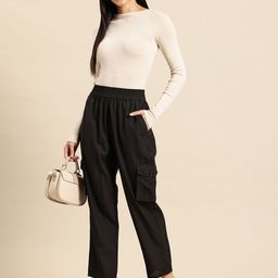 FITHUB Women Straight Fit High-Rise Cargos Trousers-image-83