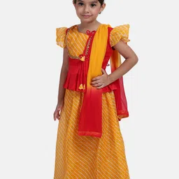 BownBee Girls Yellow & Red Printed Ready to Wear Lehenga & Blouse with Dupatta-picture-25