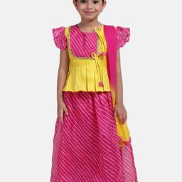 BownBee Girls Pink & Yellow Printed Ready to Wear Lehenga & Blouse with Dupatta-picture-17