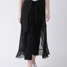 DODO & MOA Women Black Flared Solid Layered Cigarette Trousers-image-23