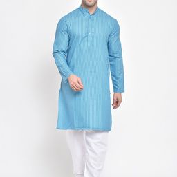 Hangup Men Blue Striped Kurta-image-18