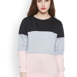 Belle Fille Women Black & Grey Melange Colourblocked Sweatshirt-20