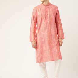 RAJUBHAI HARGOVINDAS Men Pink Pure Cotton Woven Design Handloom Kurta with Churidar-picture-54