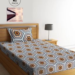 KLOTTHE Multicoloured Geometric 210 TC Polycotton 2 Single Bedsheet with 2 Pillow Covers-32