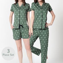 Zeyo Women Green & White Printed Night suit-image-64