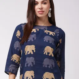 InWeave Women Blue Elephant Print Top-16