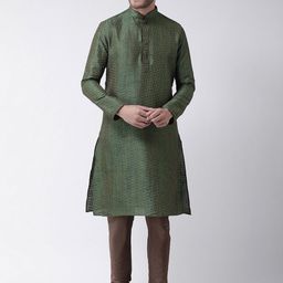 DEYANN Men Green & Brown Self Design Kurta with Churidar-picture-18