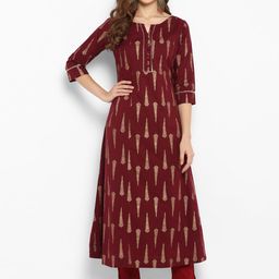 Janasya Women Maroon Printed Anarkali Kurta-19
