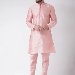 Hangup Men Peach-Coloured Solid Kurta with Pyjamas-picture-19