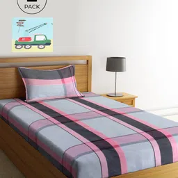 KLOTTHE Grey & Blue Geometric 210 TC Polycotton 2 Single Bedsheet with 2 Pillow Covers-image-46