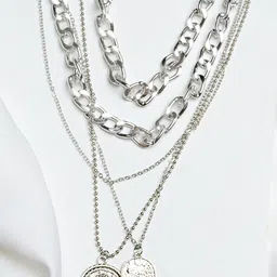 JOKER & WITCH Silver-Toned Chain Link Medallion Layered Necklace-40