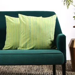 Contrast Living Green & Blue Set of 2 Striped Square Cushion Covers-2