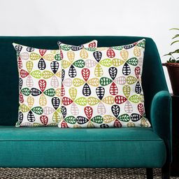 Contrast Living White & Green Set of 2 Floral Square Cushion Covers-22