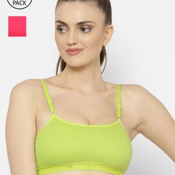 Floret Lime Green & Magenta Solid Set of 3 Workout Bra 1492_Lime Green-Magenta-Lime Green-96