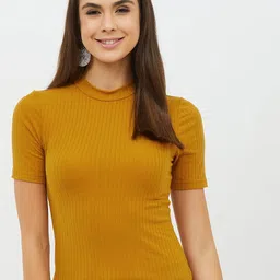 Harpa Women Mustard Yellow Solid Fitted Top-picture-43