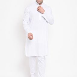Hangup Men Solid White Kurta-20