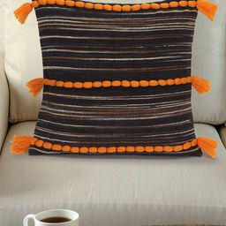 Mezposh Coffee Brown & White Set of Single Striped Square Cushion Covers-8
