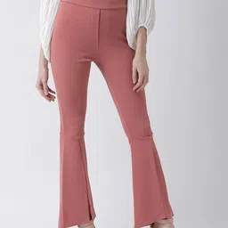KASSUALLY Women Pink Regular Fit Solid Bootcut Trousers-image-8