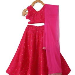 PICCOLO Girls Pink & Gold Toned Embellished Thread Work Lehenga & Blouse With Dupatta-picture-13
