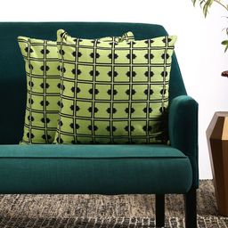 Contrast Living Set of 2 Green & Black Geometric Square Cushion Covers-27