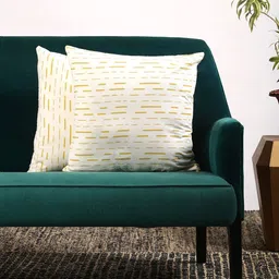 Contrast Living White & Yellow Set of 2 Striped Square Cushion Covers-1