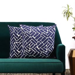 Contrast Living Blue & White Set of 2 Geometric Square Cushion Covers-24