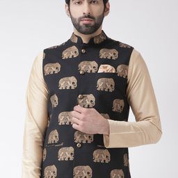 KISAH Men Black Printed Nehru Jackets-47
