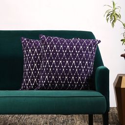 Contrast Living Purple & White Set of 2 Geometric Square Cushion Covers-37