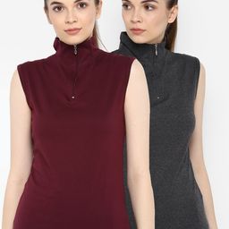 appulse Women Pack of 2 Solid Mock Neck Slim Fit T-shirts-15