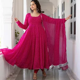 Tulip Eden Leheriya Printed Square Neck Georgette Anarkali Kurta-picture-32