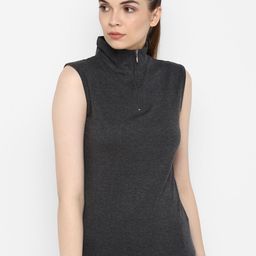 appulse Women Charcoal Black Solid Slim-Fit High Neck T-shirt-image-61