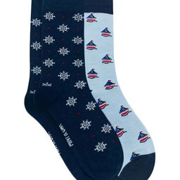 Mint & Oak Men Navy Blue & White Pack of 2 Nautical Patterned Calf-Length Socks-32