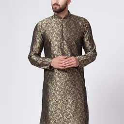 Jompers Men Gold-Toned & Black Woven Design Straight Kurta-picture-21