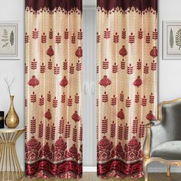 Good Homes by Home Candy Set of 2 Cream-Coloured & Maroon Floral Print Door Curtains-23