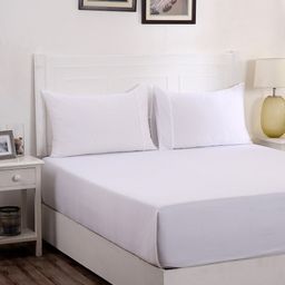 MASPAR White Solid 300 TC Cotton 1 Queen Bedsheet with 2 Pillow Covers-18