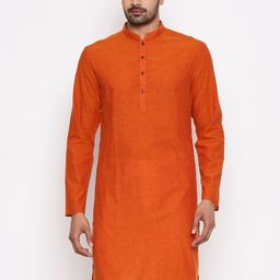 indus route by Pantaloons Men Rust Orange Solid Straight Kurta-39