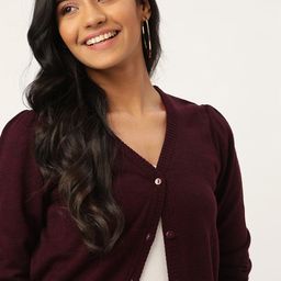DressBerry Women Maroon Solid Cardigan Sweater-image-67