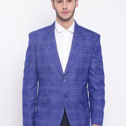 PLATINUM Studio Blue Checked Single-Breasted Regular Fit Formal Blazer-48