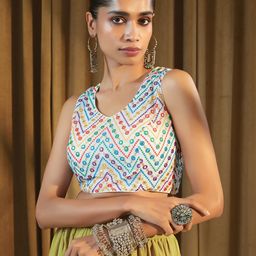Soch White & Pink Embroidered Saree Blouse-28